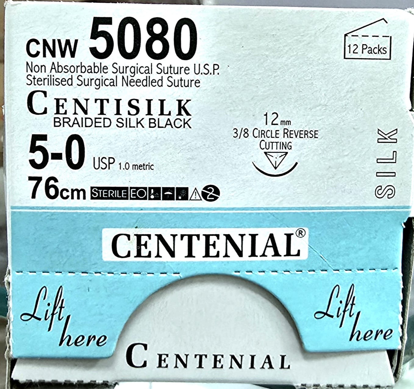Centisilk 5-0 Reverse Cutting Suture 76cm Surgical Suture Centisilk 5-0 Reverse Cutting 76cm CNW5080