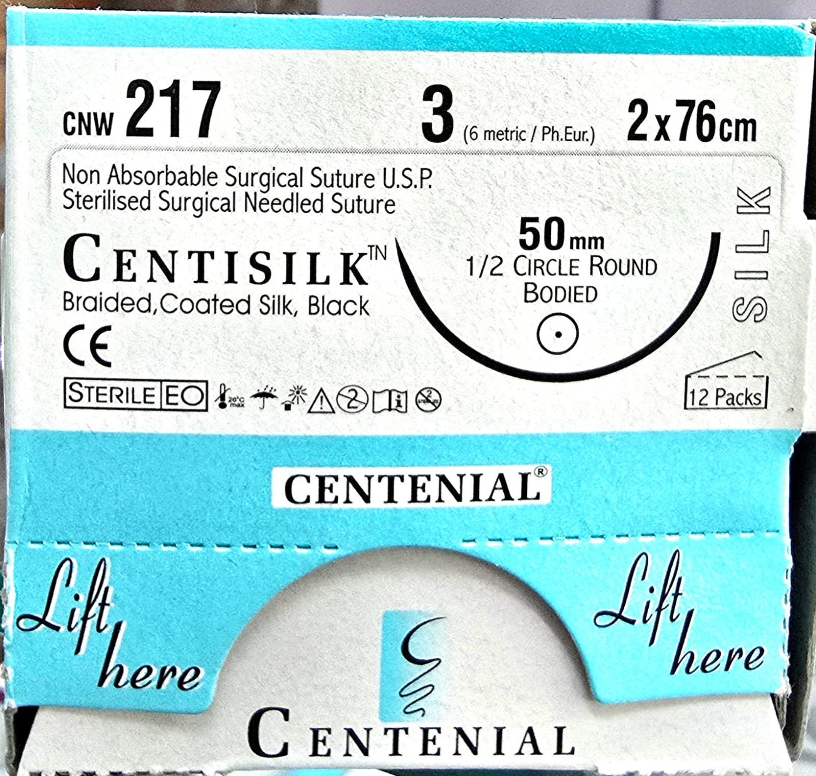 Centisilk No.3 Round Body Surgical Suture CNW217 Centisilk No. 3 Round Body 2×76cm cnw217
