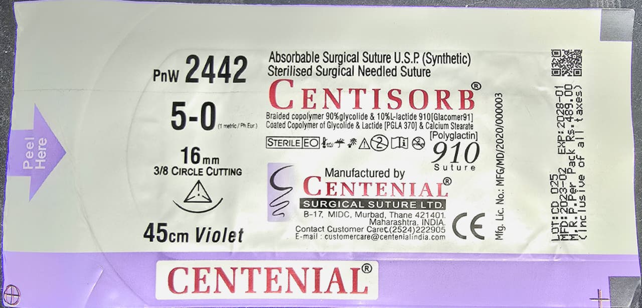 Centisorb 5-0 Cutting 45cm Surgical Suture Anoop Medical Centisorb 5-0 Cutting 45cm