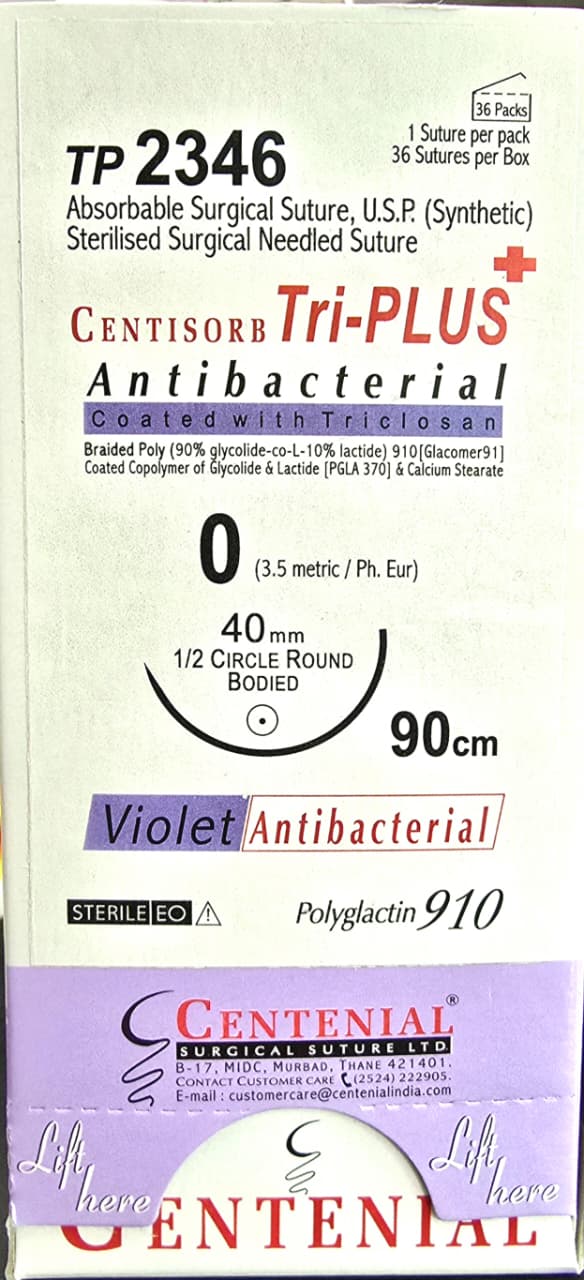 Centisorb Plus 1-0 90cm Absorbable Surgical Suture Centisorb Plus 1-0, 90cm Round Body Tp 2346