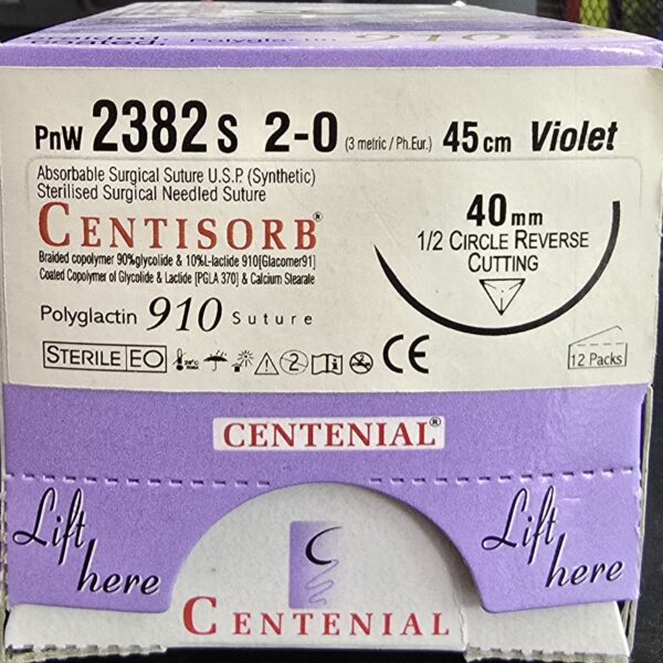 Centisorb 2-0 Reverse cutting, 45cm violet absorbable surgical suture PnW 2382s