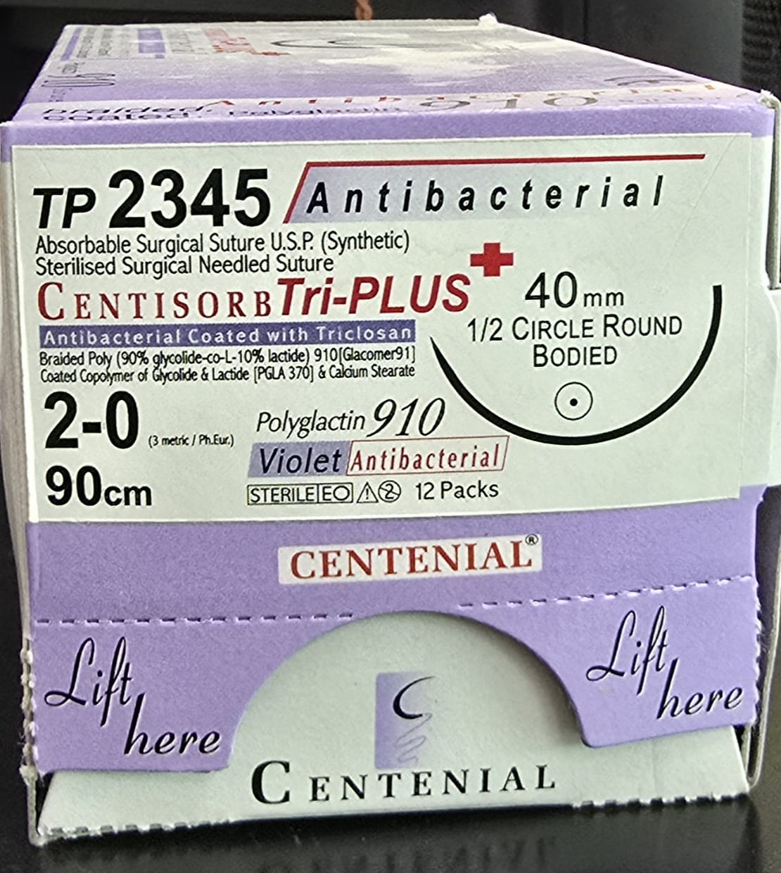 Centisorb Tri-Plus Antibacterial TP 2345 Surgical Suture Centisorb Tri-Plus Antibacterial TP 2345 2-0 90cm Circle Round