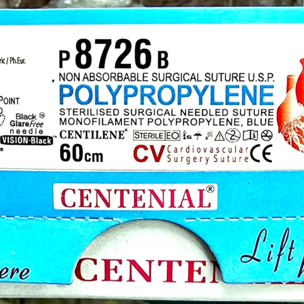 Centilene 6-0, 13mm, 3/8 Circle, taper point, Double Armed, Black, glare free needle, 60cm P8726B