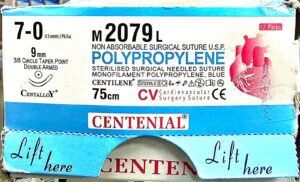 Centilene 7-0 , 9mm 3/8 Circle taper point Double Armed Needle, 75cm M2079L