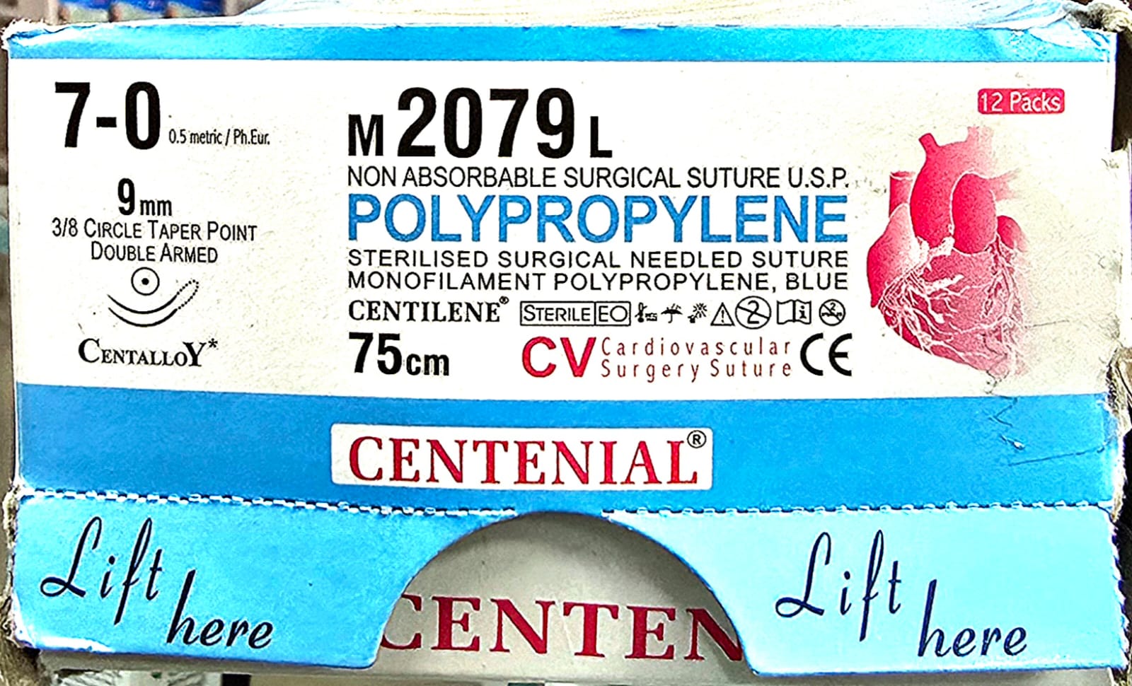 Centenial Non-Absorbable Surgical Suture – Premium Quality - Copy Centilene 7-0 , 9mm 3/8 Circle taper point Double Armed Needle, 75cm M2079L