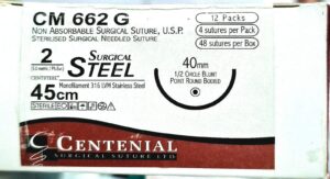 Centsteel No.2 , 40mm 1/2 Circle Blunt Point, Round Bodied Needle, 4×45 cm CM 654 G