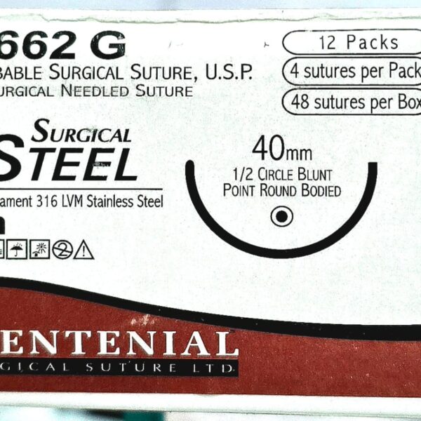 Centsteel No.2 , 40mm 1/2 Circle Blunt Point, Round Bodied Needle, 4×45 cm CM 654 G