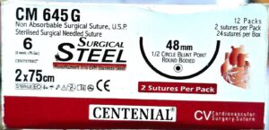 Centsteel No. 6, 48mm 1/2 Circle Blunt Point Round Bodied Needle, 2×75cm CM654G