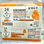 Centibond 2-0, 26mm 1/2 Circle Taper cut Double Armed Needle, Pledget 6mm×3mm×1.5mm , 10×75cm LC10B77