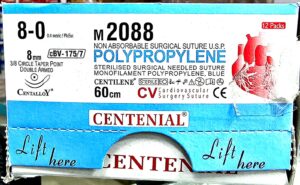 Centilene 8-0 8mm 3/8 Circle Taper Point Double Armed Needle 60cm