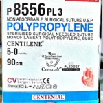 Centilene 5-0, 16mm 1/2 Circle Taper Point Double Armed Needle, Pledget 3×3×1.5mm, 90cm P8556PL3