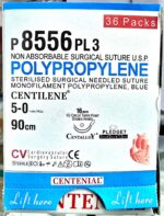 Centilene 5-0, 16mm 1/2 Circle Taper Point Double Armed Needle, Pledget 3×3×1.5mm, 90cm P8556PL3