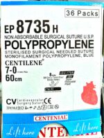 Centilene 7-0 8mm, 3/8 taper point, Double armed needle EP8735H