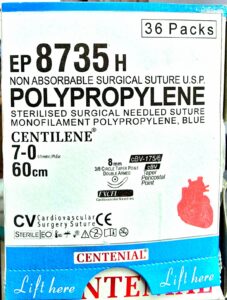 Centilene 7-0 8mm, 3/8 taper point, Double armed needle EP8735H