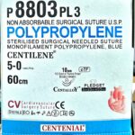 Centilene 5-0 10mm 1/2 Circle Taper Point Double Armed Needle, Pledget 3mm×3mm×0.5mm, 60cm P8803PL3