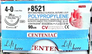 Polypropylene 4-0, 26mm 1/2 Circle taper point, Double Armed, 90cm P8521