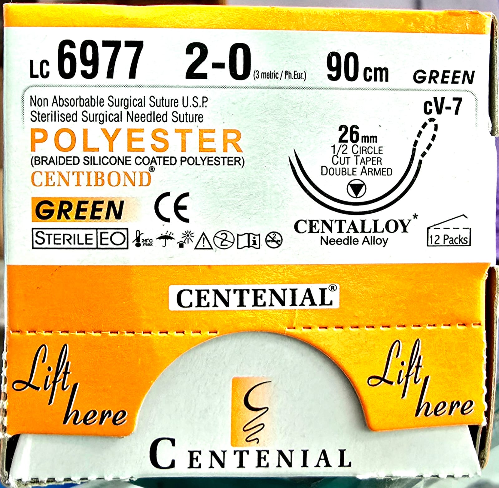 Polyester Suture 2-0 Double Needle LC6977 Anoop Medical Polyester Suture 2-0 90cm Double Needle LC6977