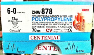 Centilene 6-0, 12mm 3/8 Circle Reverse Cutting Needle, 70cm CnW 878